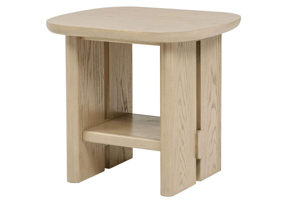 706587 Kailani Coastal Square End Side Table with Shelf Beige Oak