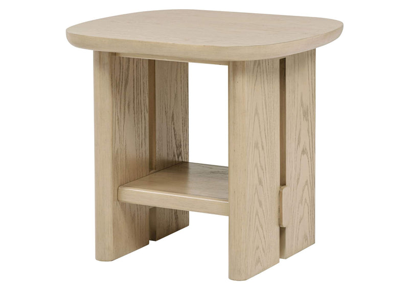 706587 Kailani Coastal Square End Side Table with Shelf Beige Oak