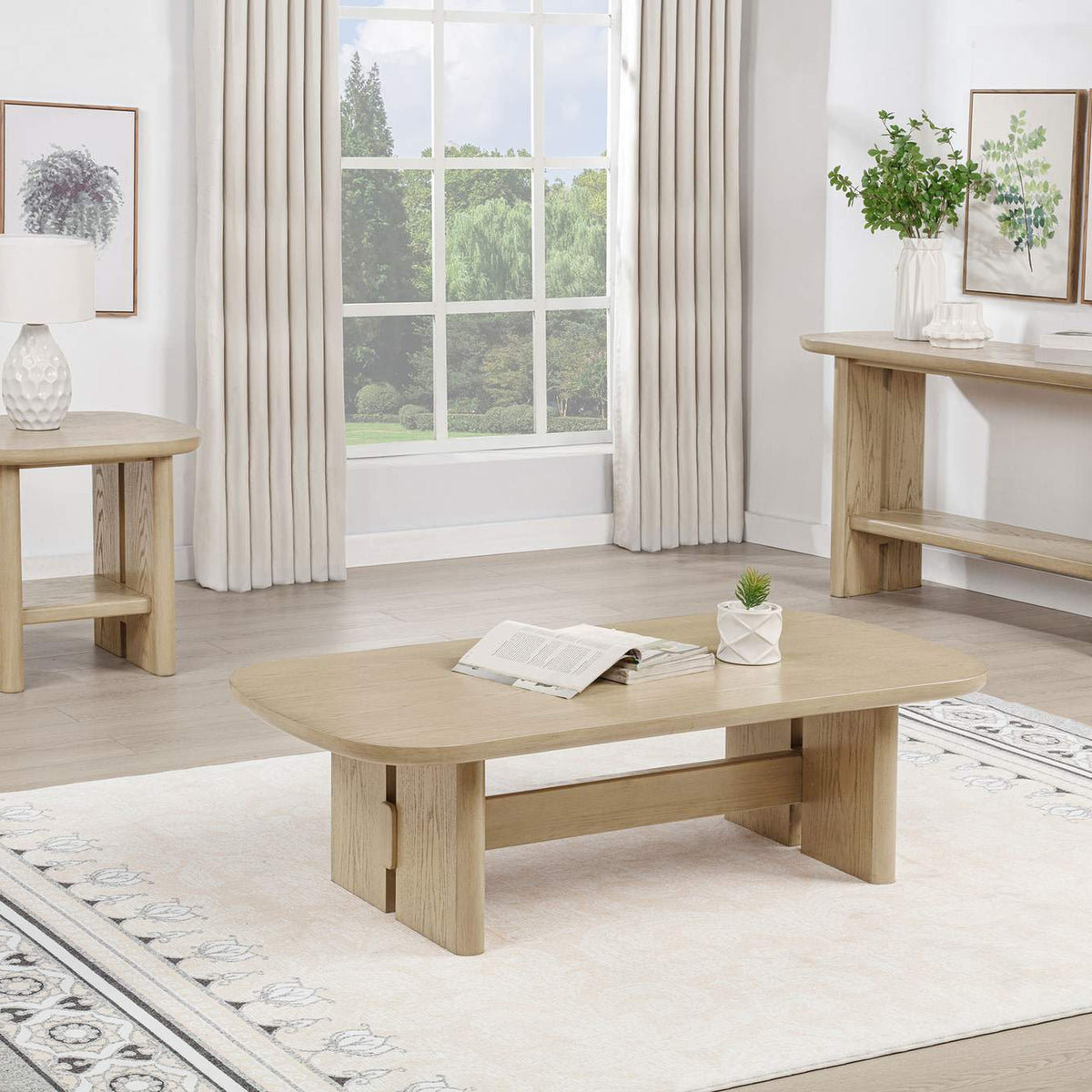 706587 Kailani Coastal Square End Side Table with Shelf Beige Oak