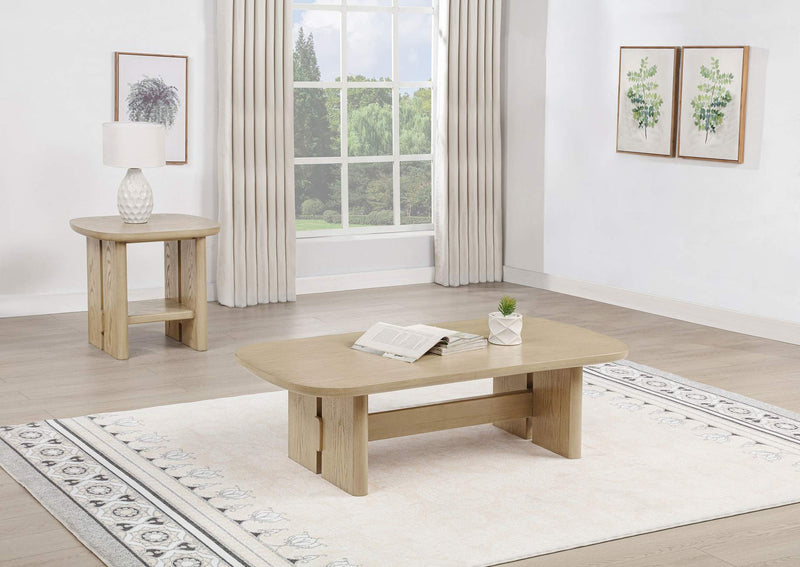 706588-S2 Kailani 2-piece Coastal Coffee and End Table Set Beige Oak
