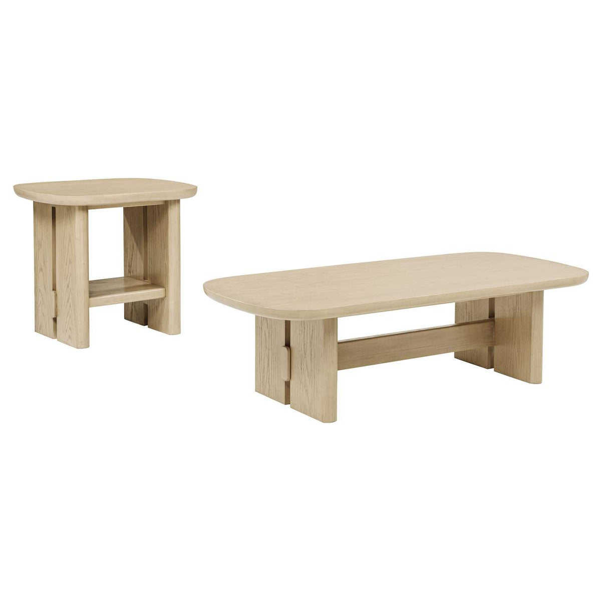706588-S2 Kailani 2-piece Coastal Coffee and End Table Set Beige Oak