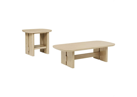 706588-S2 Kailani 2-piece Coastal Coffee and End Table Set Beige Oak