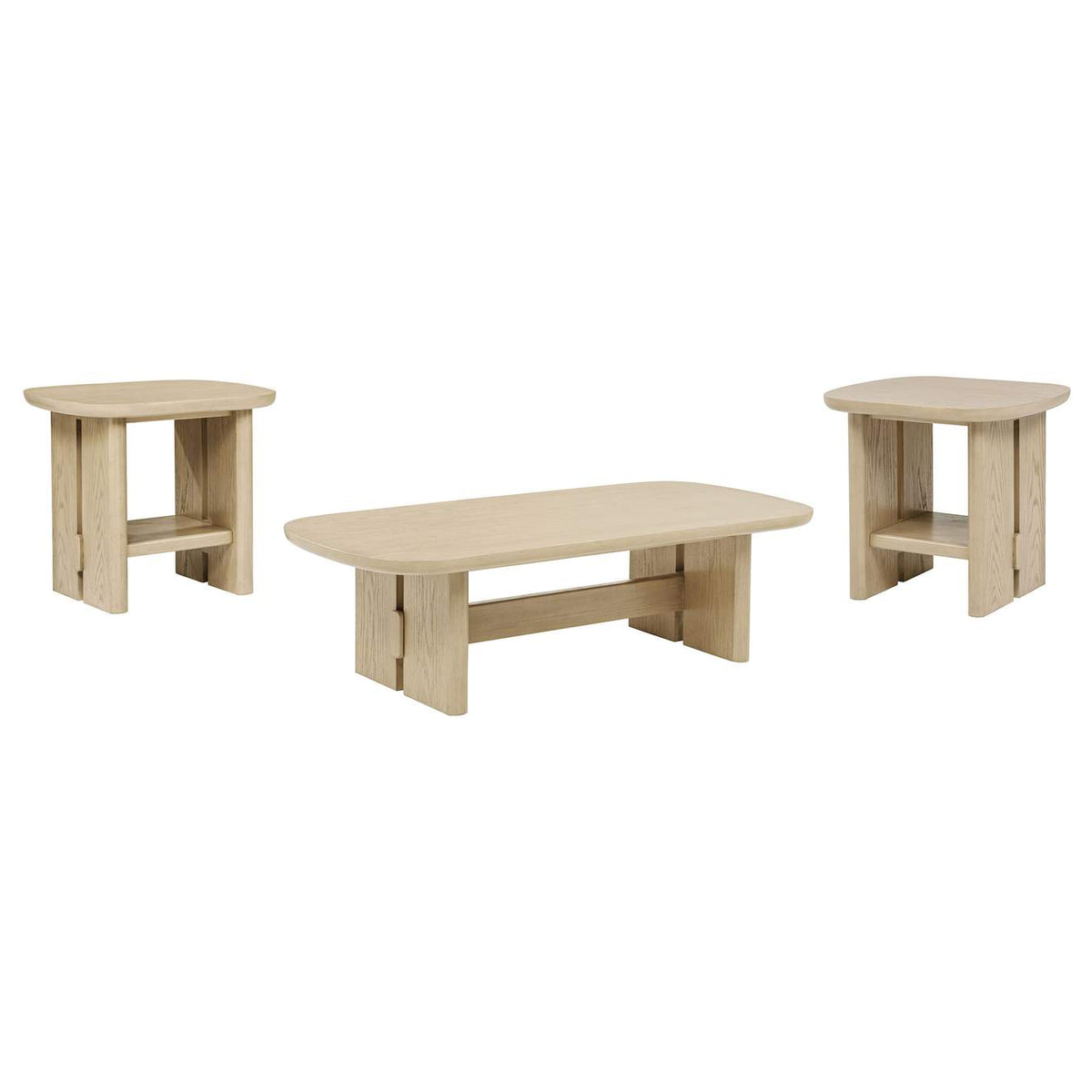 706588-S3 Kailani 3-piece Coastal Coffee and End Table Set Beige Oak