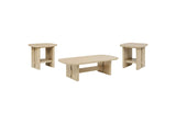 706588-S3 Kailani 3-piece Coastal Coffee and End Table Set Beige Oak