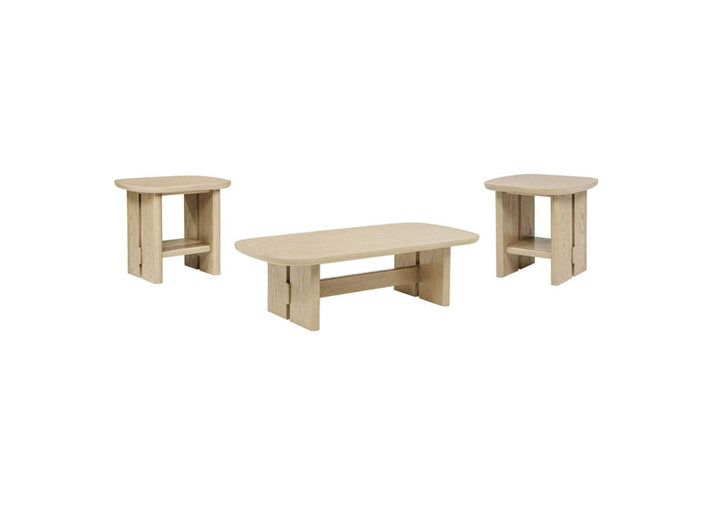 706588-S3 Kailani 3-piece Coastal Coffee and End Table Set Beige Oak