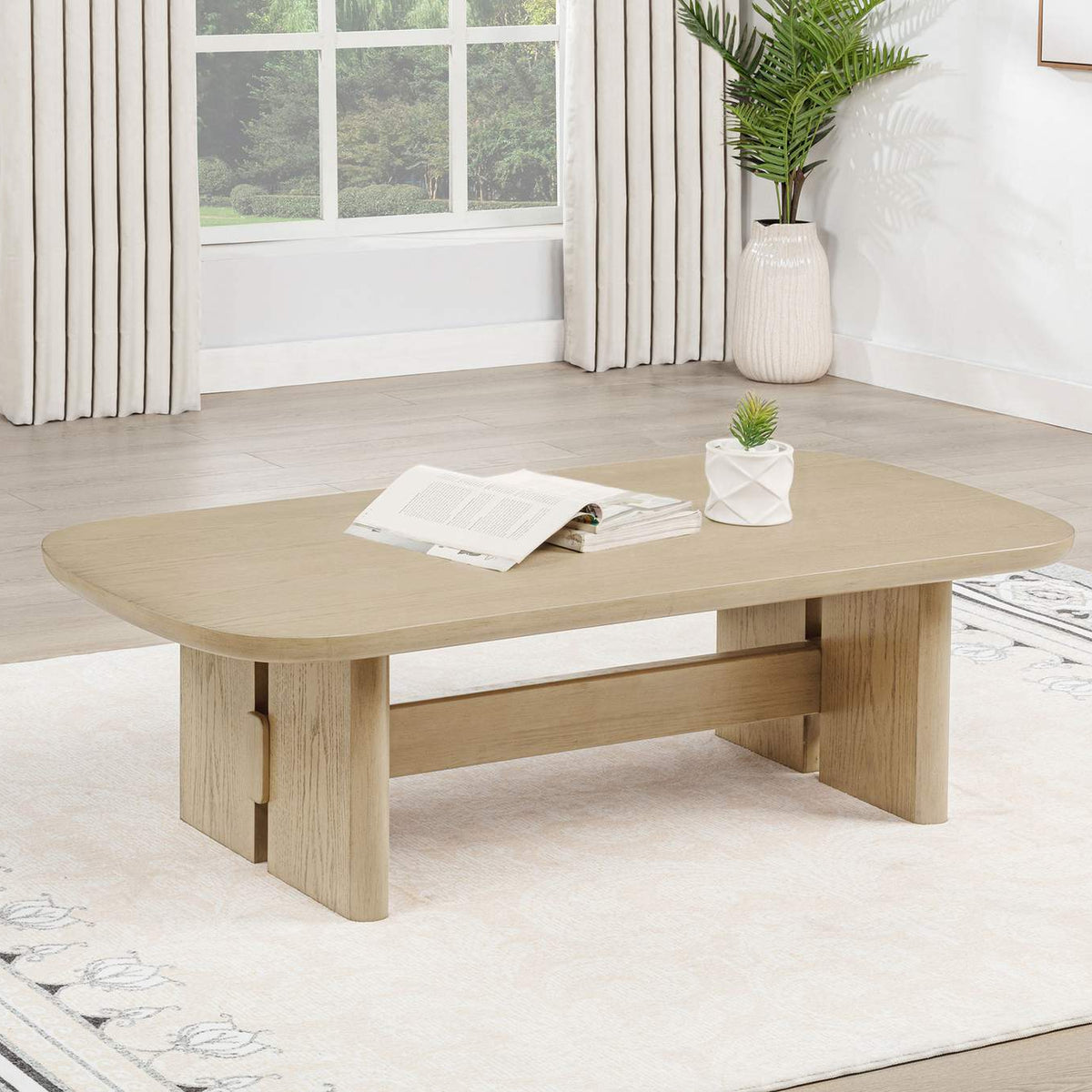 706588 Kailani Coastal Rectangular Cocktail Coffee Table Beige Oak