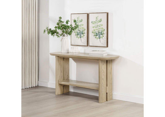 706589 Kailani Coastal Sofa Console Table with Shelf Beige Oak