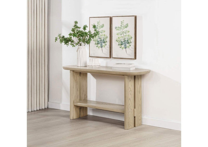 706589 Kailani Coastal Sofa Console Table with Shelf Beige Oak