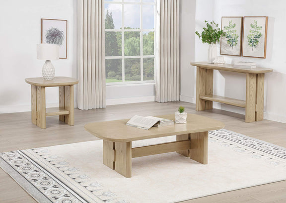 706589 Kailani Coastal Sofa Console Table with Shelf Beige Oak
