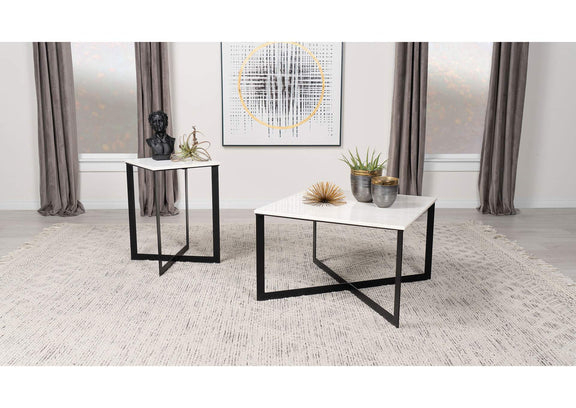 707698-S2 Tobin 2-piece Marble Top Coffee and End Table Set White
