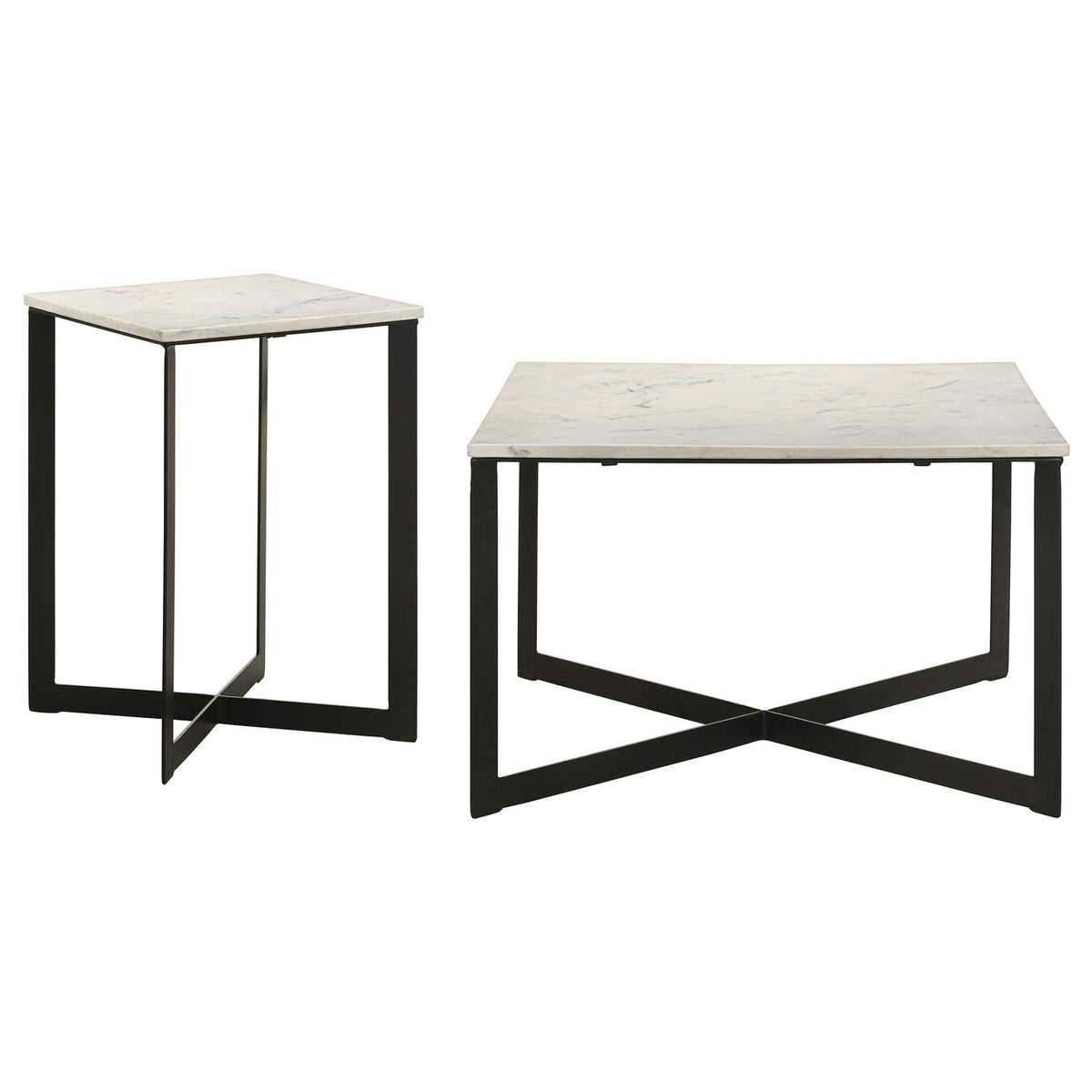 707698-S2 Tobin 2-piece Marble Top Coffee and End Table Set White