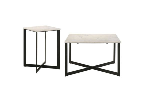 707698-S2 Tobin 2-piece Marble Top Coffee and End Table Set White