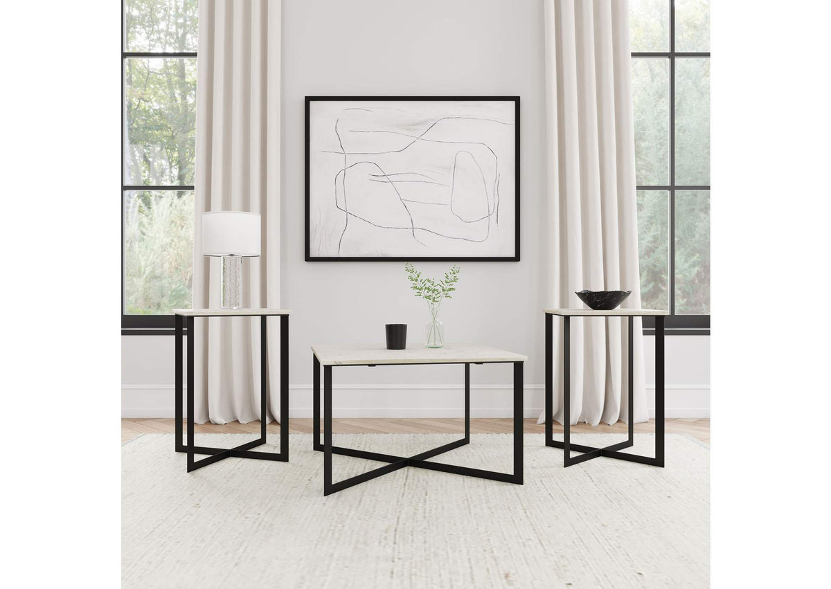 707698-S3 Tobin 3-piece Marble Top Coffee and End Table Set White