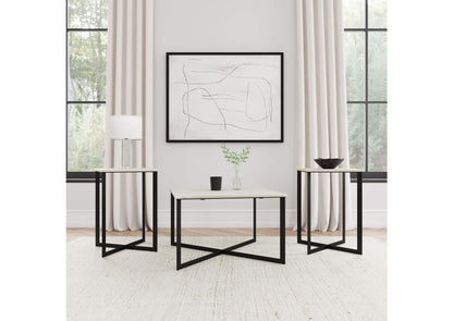 707698-S3 Tobin 3-piece Marble Top Coffee and End Table Set White