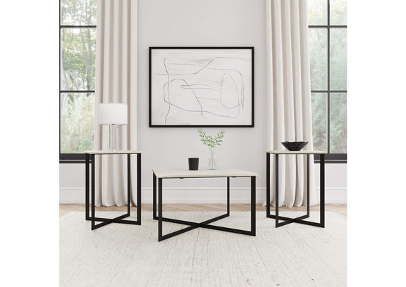 707698-S3 Tobin 3-piece Marble Top Coffee and End Table Set White