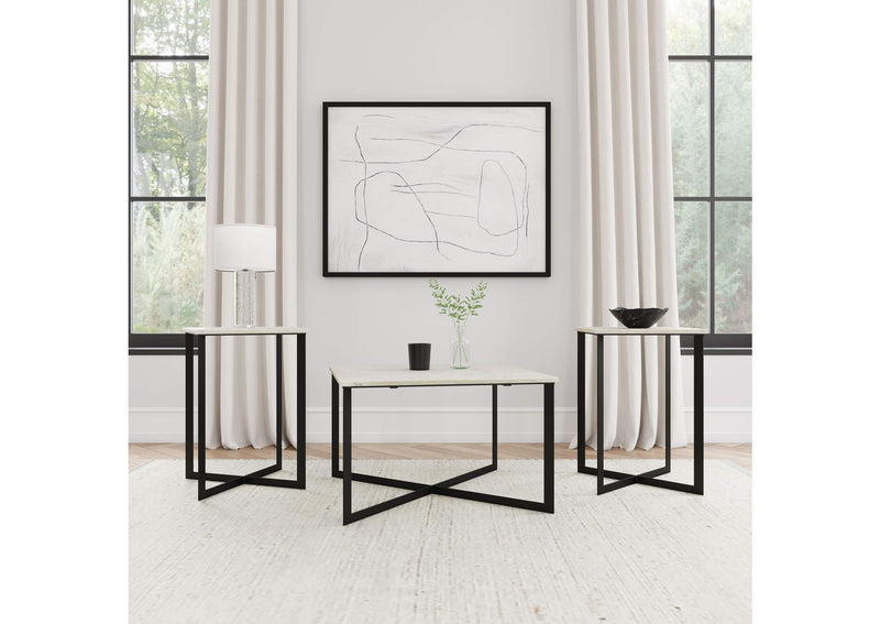 707698-S3 Tobin 3-piece Marble Top Coffee and End Table Set White