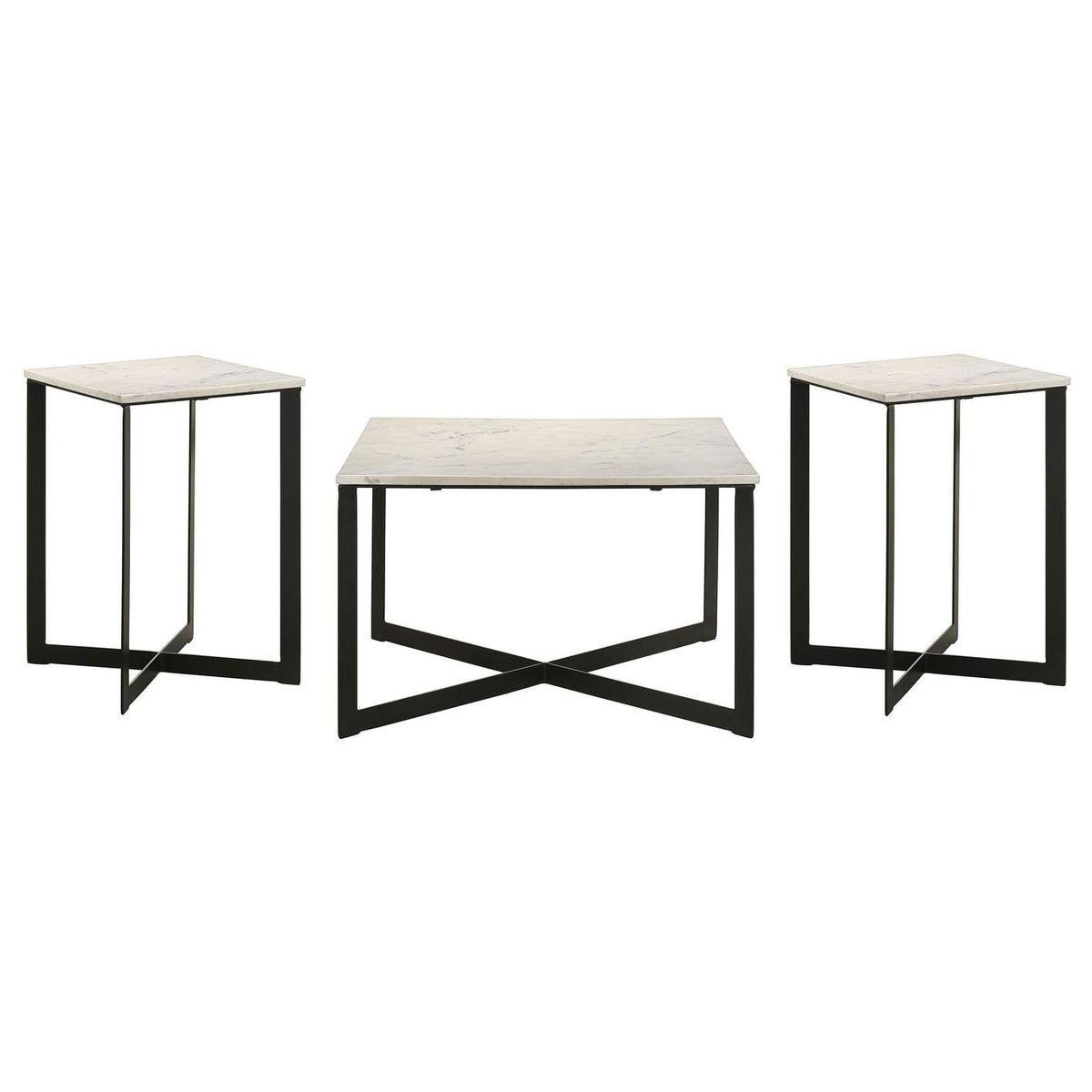 707698-S3 Tobin 3-piece Marble Top Coffee and End Table Set White