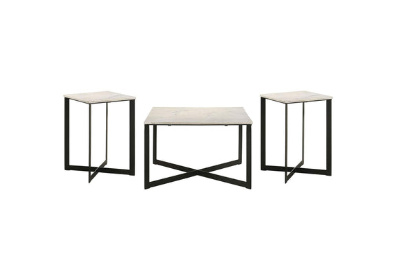 707698-S3 Tobin 3-piece Marble Top Coffee and End Table Set White