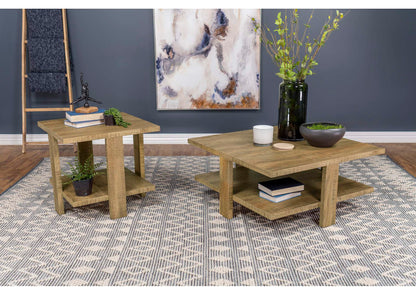 707718-S2 Dawn 2-piece Round Coffee and End Table Set Mango Brown