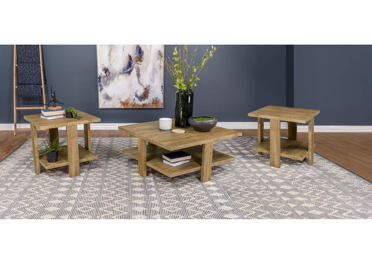 707718-S3 Dawn 3-piece Round Coffee and End Table Set Mango Brown