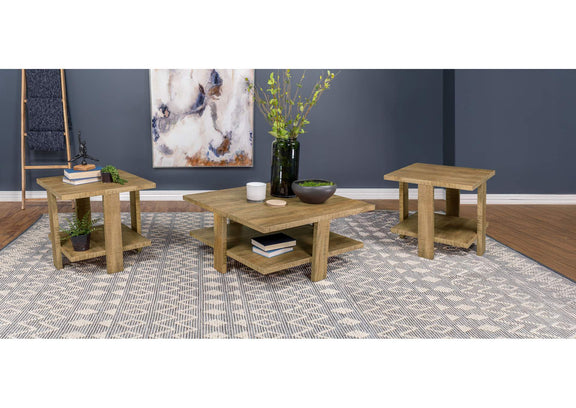 707718-S3 Dawn 3-piece Round Coffee and End Table Set Mango Brown