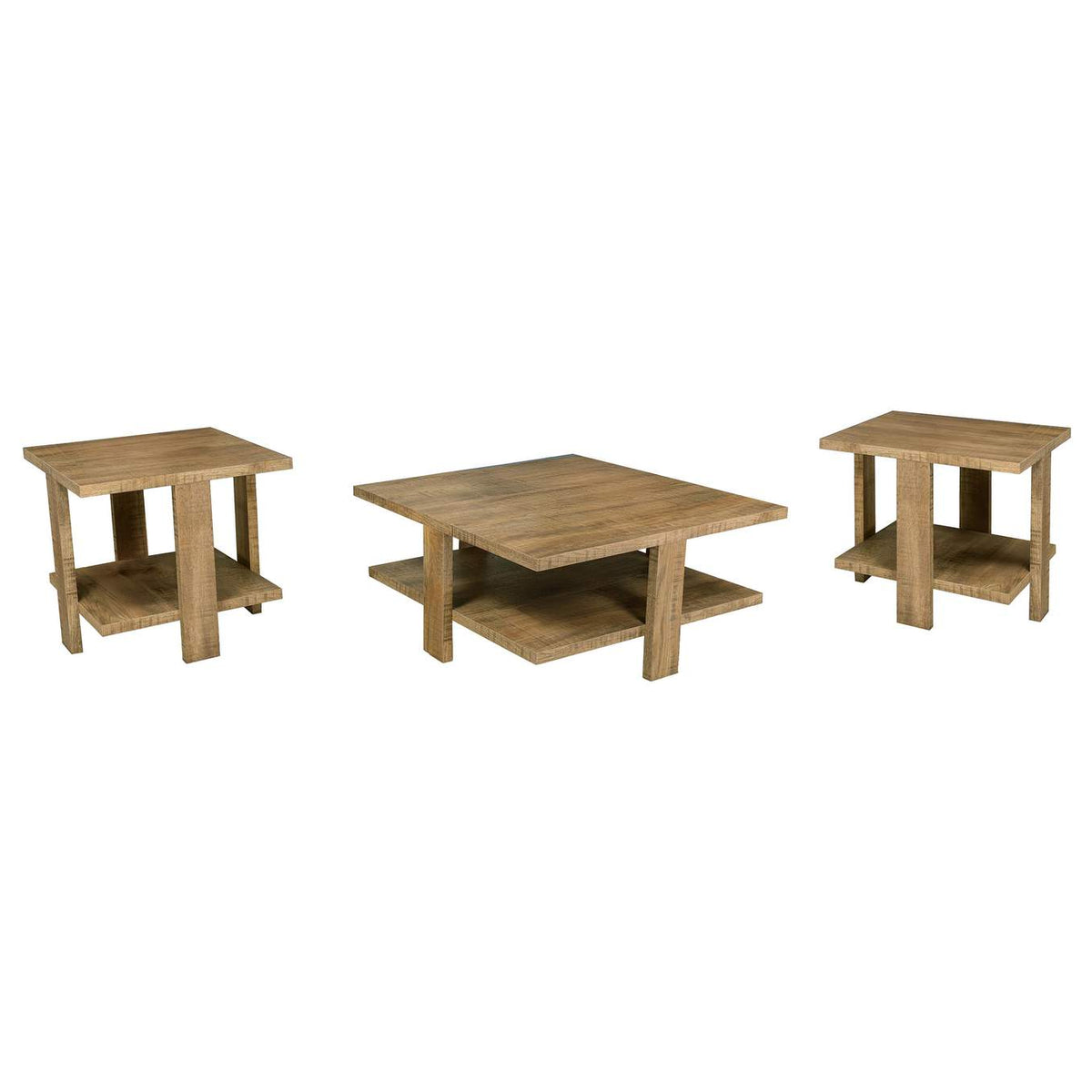 707718-S3 Dawn 3-piece Round Coffee and End Table Set Mango Brown