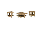 707718-S3 Dawn 3-piece Round Coffee and End Table Set Mango Brown