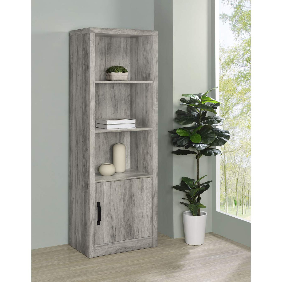 707726 Burke 4-shelf Engineered Wood Media Tower Grey Driftwood