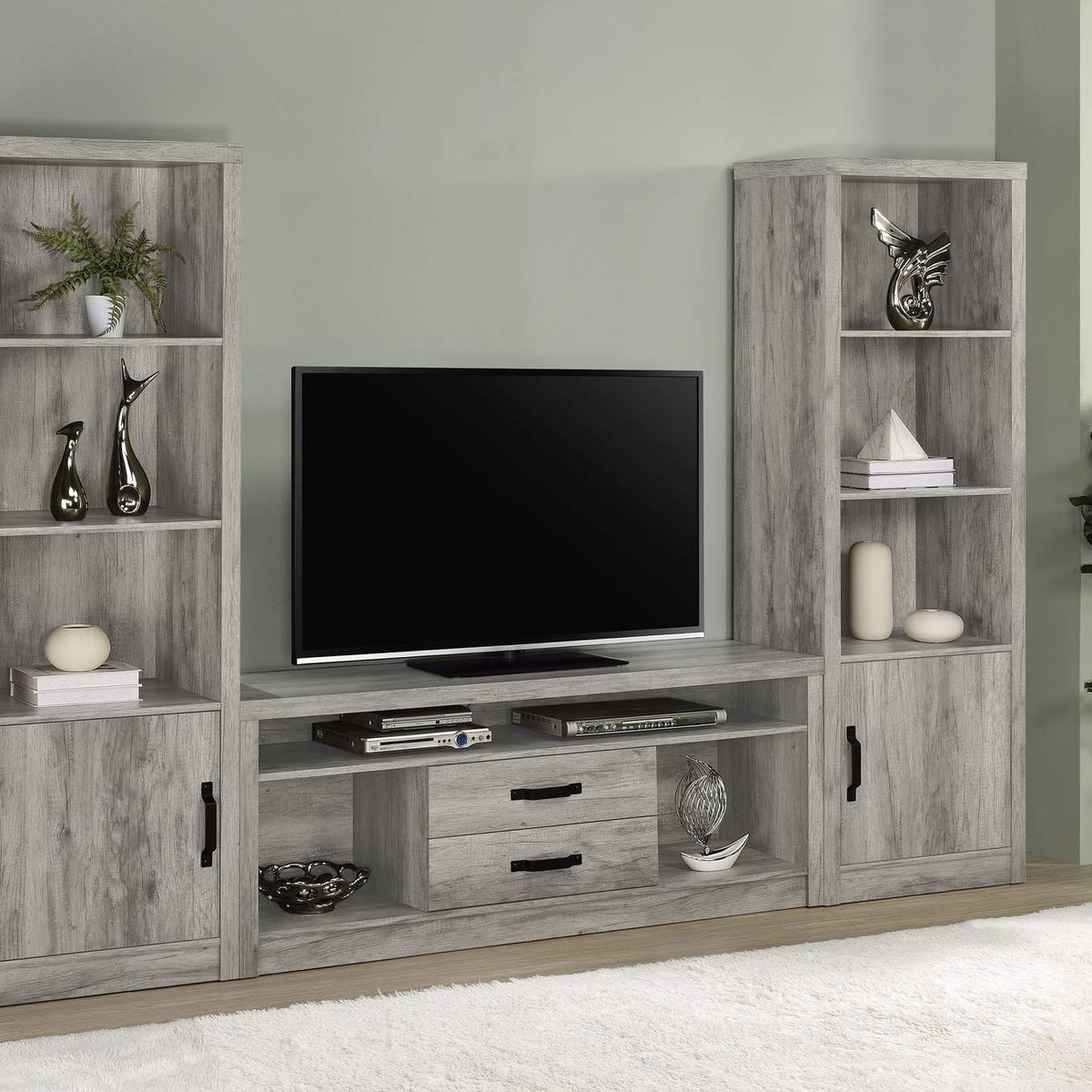 707726 Burke 4-shelf Engineered Wood Media Tower Grey Driftwood