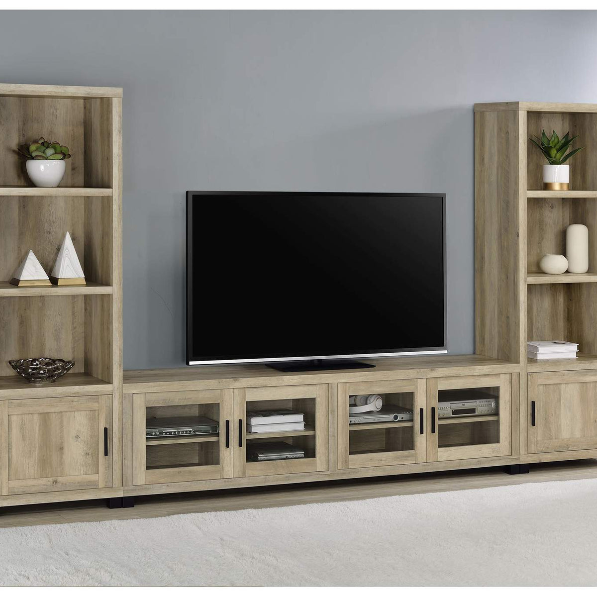 707746 Sachin 3-shelf Engineered Wood Media Tower Distressed Pine
