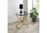 707887 Brooke Round Glass Top Side End Table Metal Base Brass