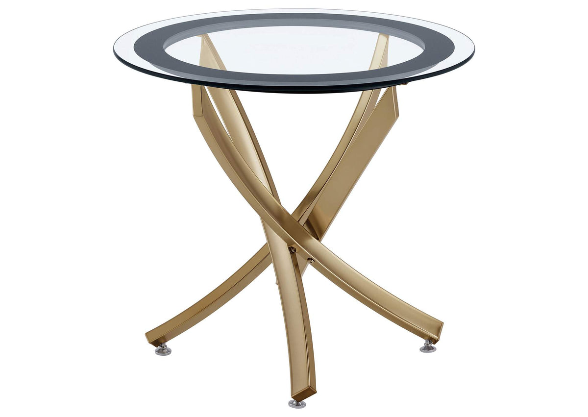 707887 Brooke Round Glass Top Side End Table Metal Base Brass