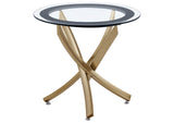 707887 Brooke Round Glass Top Side End Table Metal Base Brass