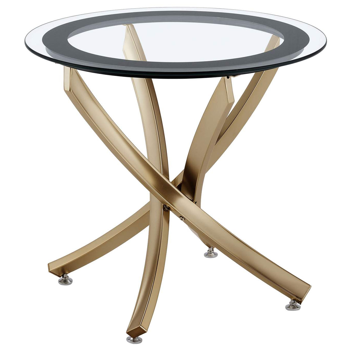 707887 Brooke Round Glass Top Side End Table Metal Base Brass