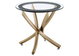 707887 Brooke Round Glass Top Side End Table Metal Base Brass