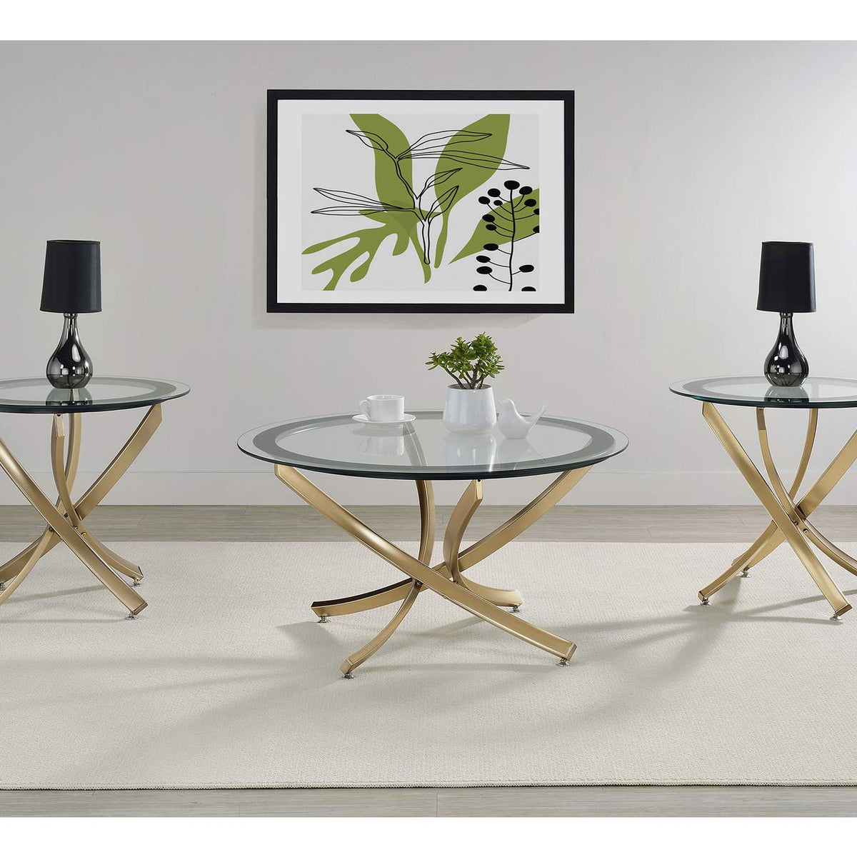 707887 Brooke Round Glass Top Side End Table Metal Base Brass