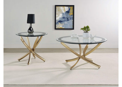707888-S2 Brooke 2-piece Round Coffee and End Table Set Rose Brass