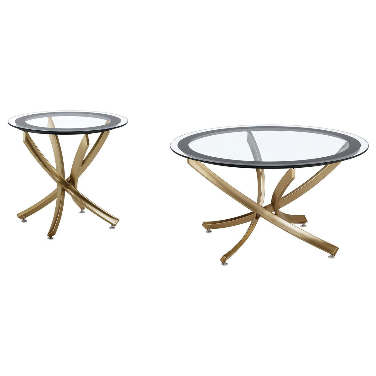 707888-S2 Brooke 2-piece Round Coffee and End Table Set Rose Brass