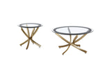 707888-S2 Brooke 2-piece Round Coffee and End Table Set Rose Brass