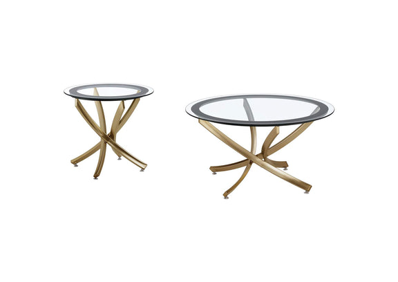 707888-S2 Brooke 2-piece Round Coffee and End Table Set Rose Brass