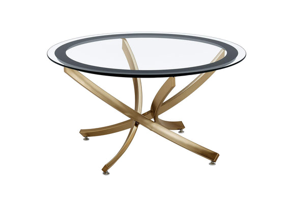 707888-S2 Brooke 2-piece Round Coffee and End Table Set Rose Brass