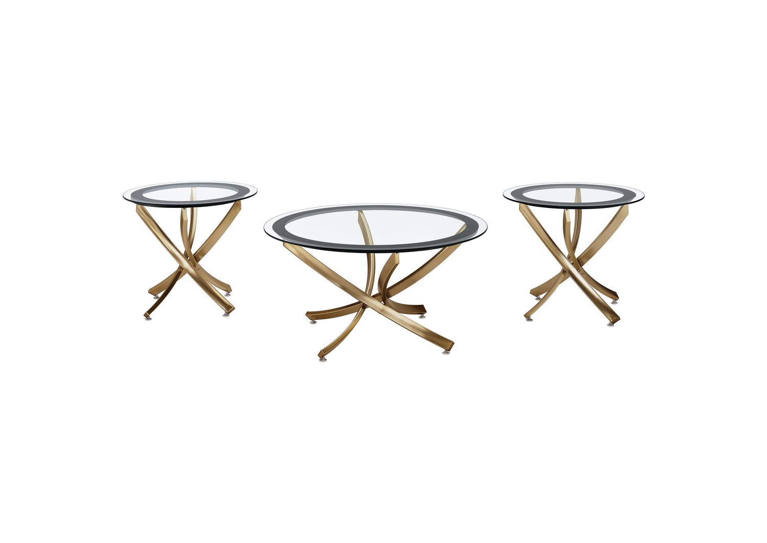 707888-S3 Brooke 3-piece Round Coffee and End Table Set Rose Brass