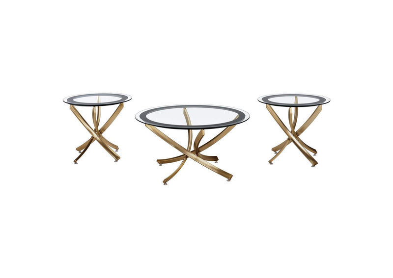 707888-S3 Brooke 3-piece Round Coffee and End Table Set Rose Brass