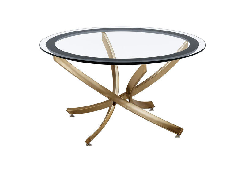 707888-S3 Brooke 3-piece Round Coffee and End Table Set Rose Brass