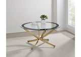 707888 Brooke Round Glass Top Coffee Table Metal Base Brass