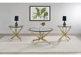 707888 Brooke Round Glass Top Coffee Table Metal Base Brass