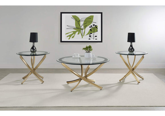 707888 Brooke Round Glass Top Coffee Table Metal Base Brass