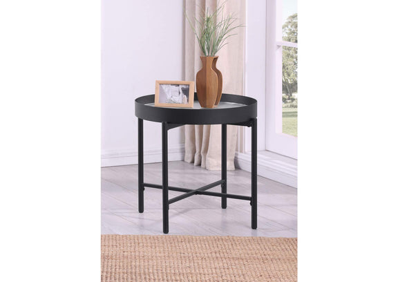 707897 Ozella Round End Side Table with Recessed Top Sandy Black