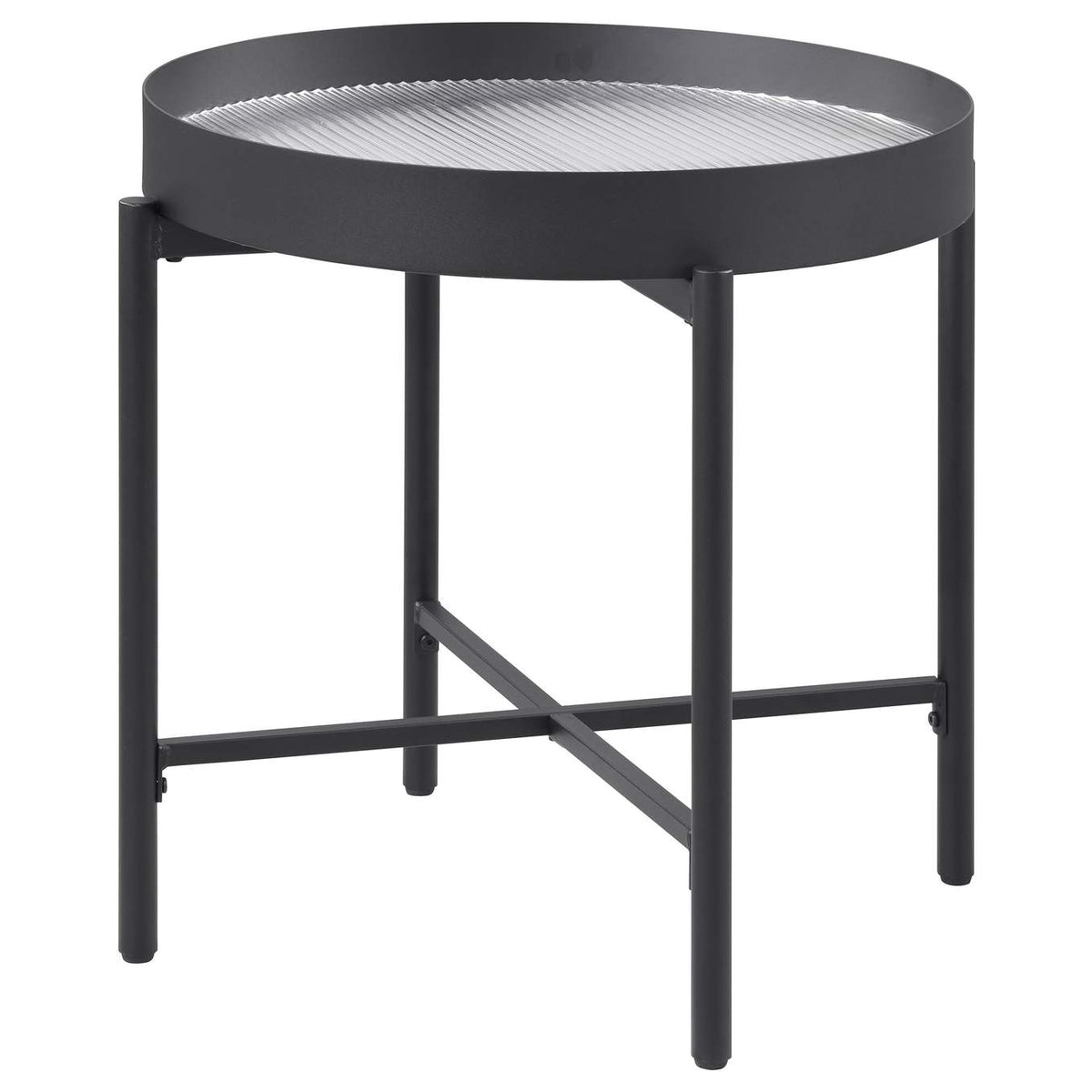 707897 Ozella Round End Side Table with Recessed Top Sandy Black