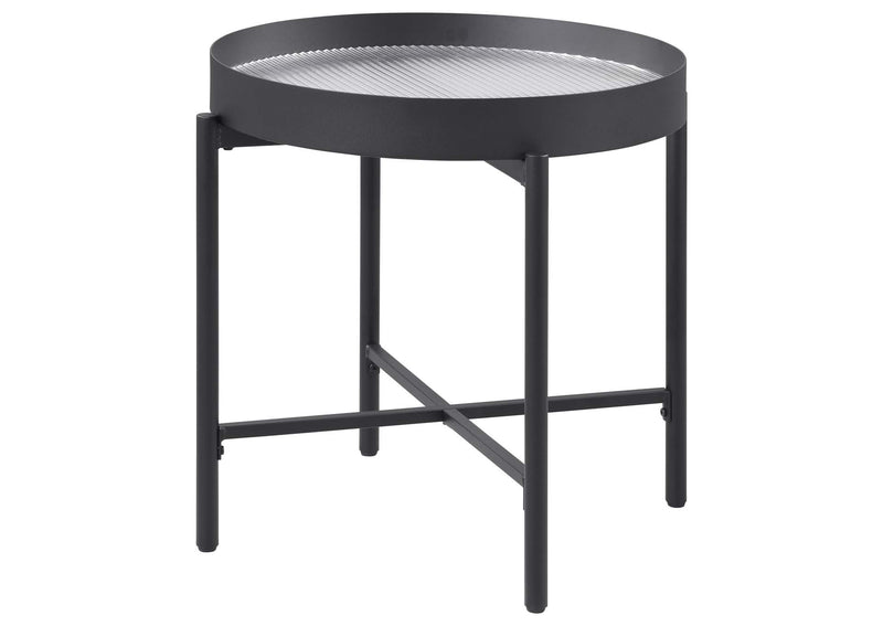 707897 Ozella Round End Side Table with Recessed Top Sandy Black